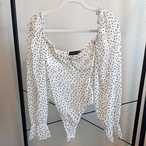 Pretty Little Thing white polka dot mesh bodysuit